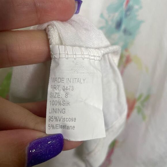 Elena Baldi Italy Women’s Silk White Floral Dolman Sleeve Top Size S - Picture 5 of 7